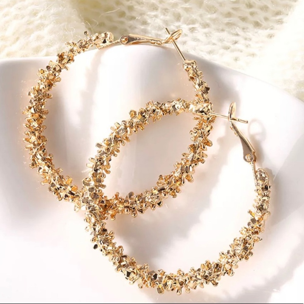 2/$25 Gold Glitter Hoop Earrings
